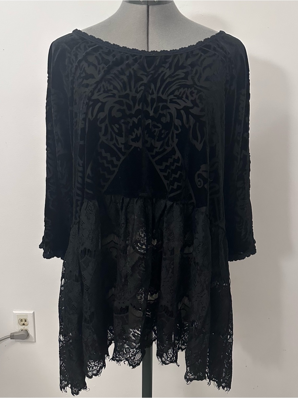 Free People Black Velvet Burnout & Lace Tunic